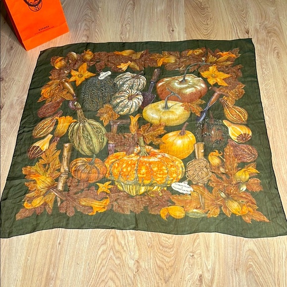 Hermès Citrouilles et Coloquintes 90cm Sheer Silk Scarf Valerie Dawlat Dumoulin - Picture 1 of 3